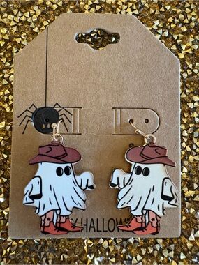 Halloween Ghost with Pink Hat and Boots Earrings